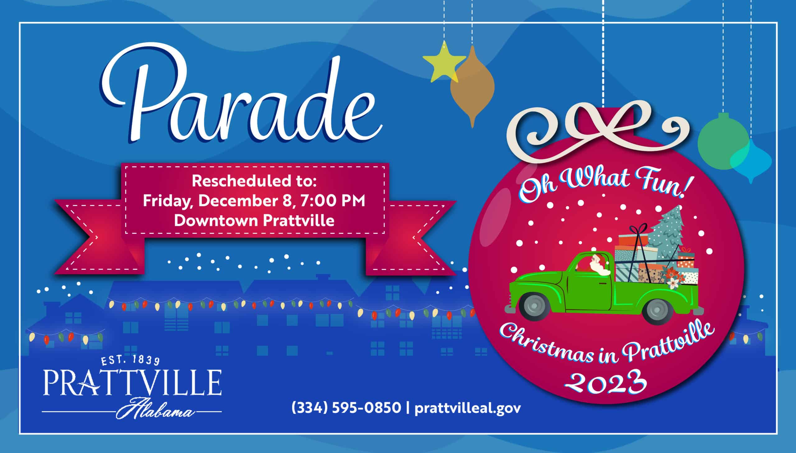 Annual Christmas Parade has been reschedule to Friday, December 8, 2023.